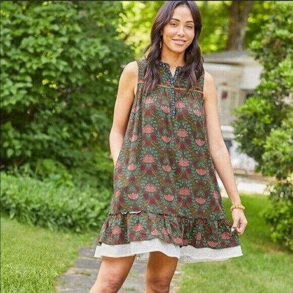 Matilda Jane Breaking Ground Dress Size L Floral Boho Eyelet Lace Shift Rayon - Picture 1 of 8